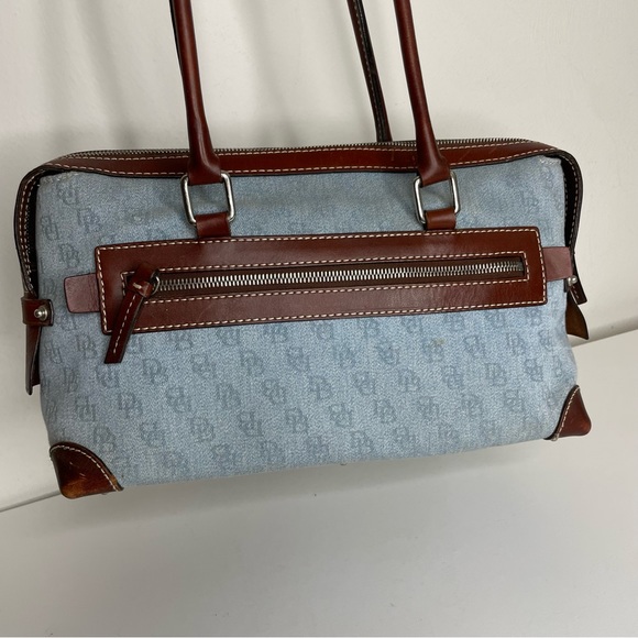 DOONEY & BOURKE Signature Mono Canvas Brown Leather Double Pocket Satchel - Picture 13 of 15